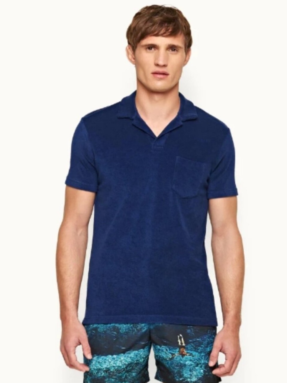Orlebar Brown Terry Towelling Blue Wash Tailored Fit Polo Shirt S